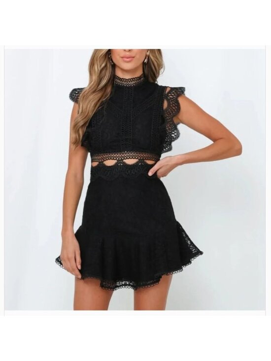 Hello Molly Dresses & Skirts - Hello Molly Black Lace Mini Dress Ruffle Cut Out Flutter Sleeves LBD NEW 2 Date